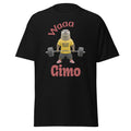 Black t-shirt with a graphic of a bear lifting weights and text 'Waa Gimo' on a white background