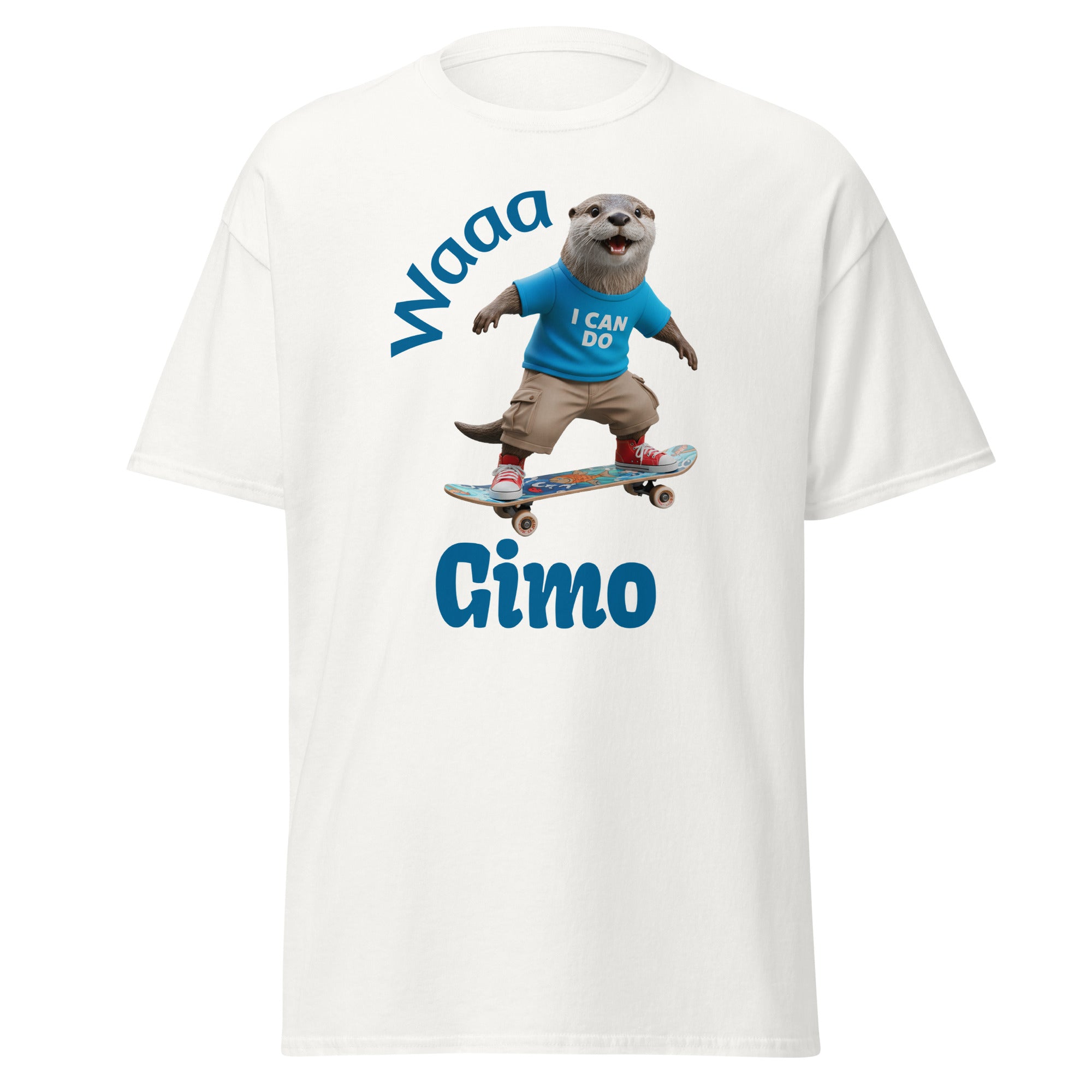 Charcoal gray unisex graphic t-shirt featuring a cartoon otter riding a skateboard – stylish streetwear design for casual and skate fashion by 3wear.co.
